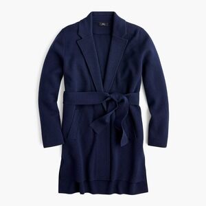 J.Crew Women Wrap sweater-blazer Sz XS Navy Cotton Merino Wool Classic Belted